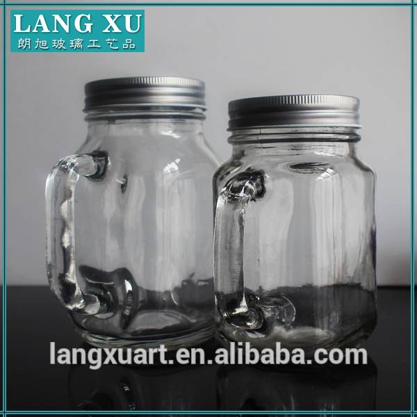 12oz 16oz 20oz beverage silver screw top lid glass mason jars with lid and handle