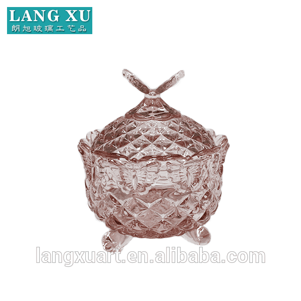 LXHY-T078 10.6×12.4cm Delicate butterfly shaped christmas fancy glass candy jar