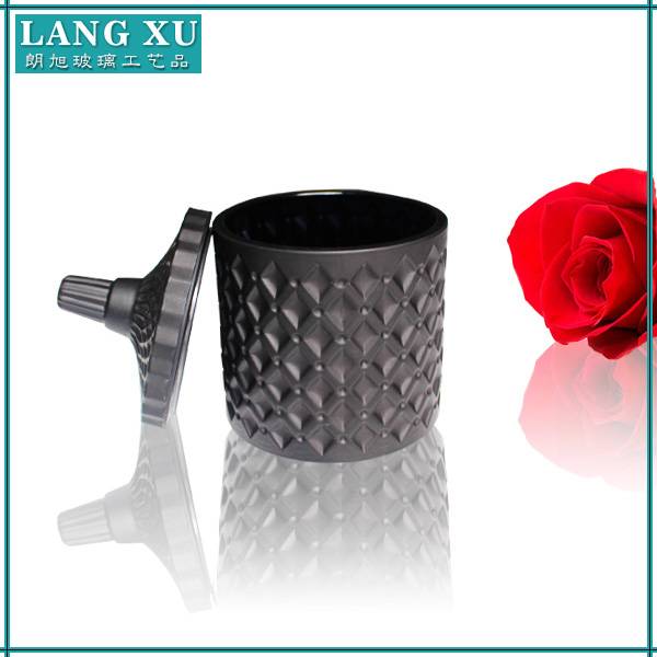 Factory hot selling frosted black geo cut glass jars for candles