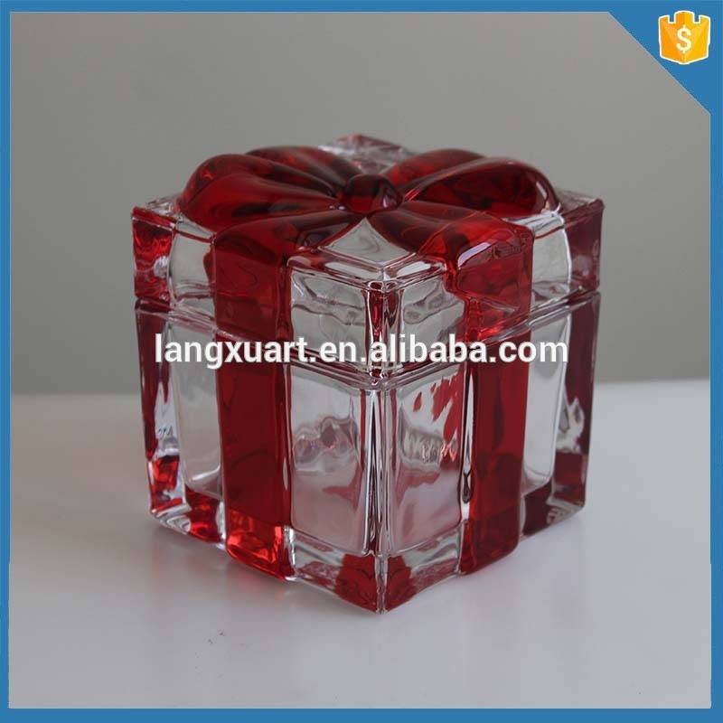 LXHY-HE067 square rubby color glass candy jar