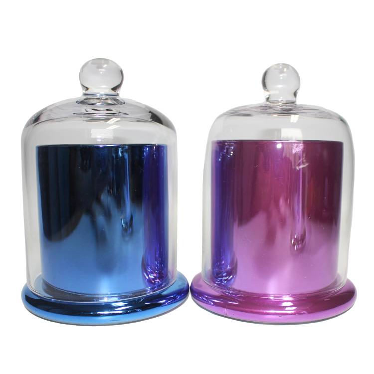 copper candle holder purple blue silver gold bell jar glass