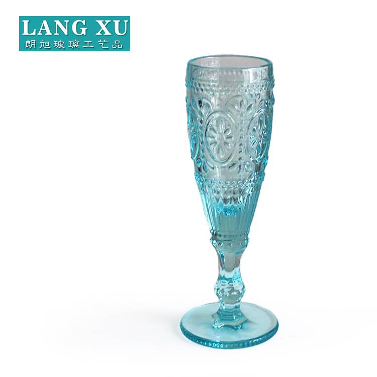 2016 light blue glass colorful embossed  champagne flute glass