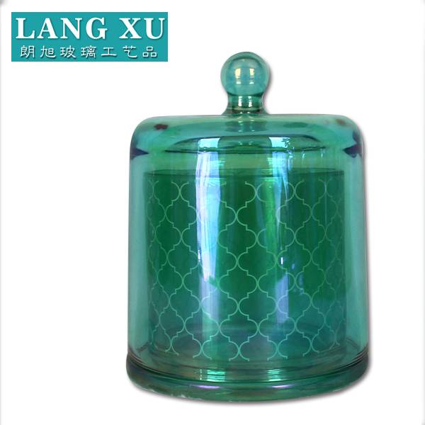 fancy green colored iron plated cloche shaped storage glass candle holder jar