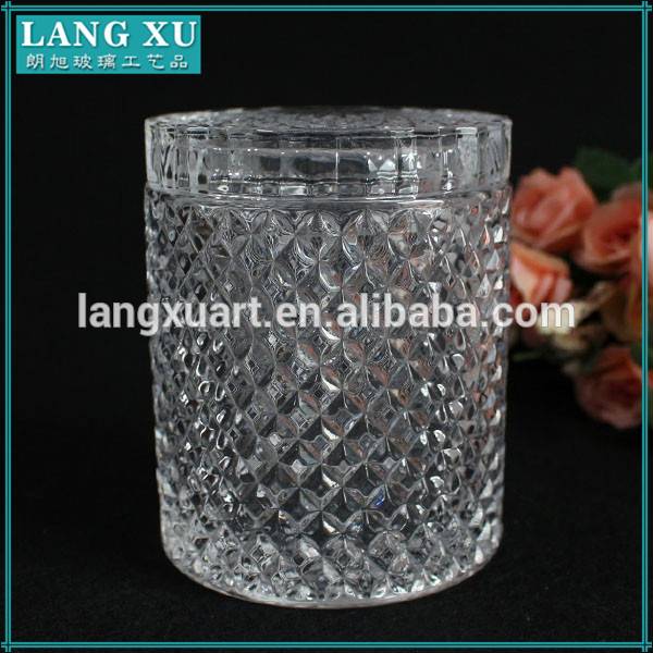 diamond cut manual hand press glass jam jar with lid