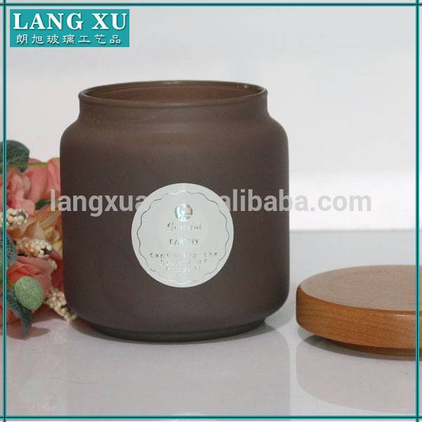350g glass candle jar with wooden lid black colored glass candle container