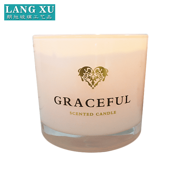 LX-FJ067 size 9.5x 8cm wax 245g burning time 40hours white color custom logo paraffin scented candle in glass jar