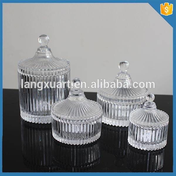 LXHY-J021 mini ribbed cylinder crystal glass small glass jar with lid