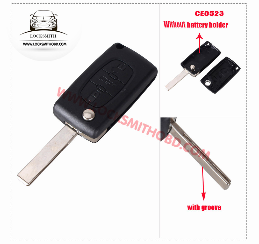 Citroen/Peugeot 407 3 button flip key shell with trunk button without battery place