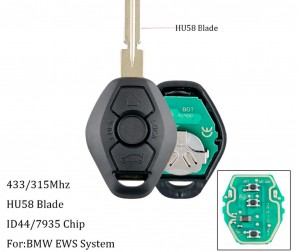LOCKSMITHOBD BMW EWS Remote Key 3 Button ID44 PCF7935 Chip 315MHZ/433MHZ HU58