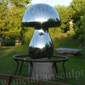 Large Outdoor Statues Stainless Steel Sculpture Mushroom Shape Lawn Decoration