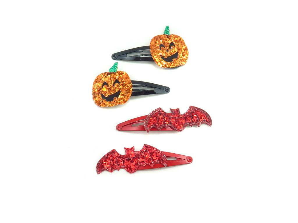 Halloween hair clip with bats and pumpkins