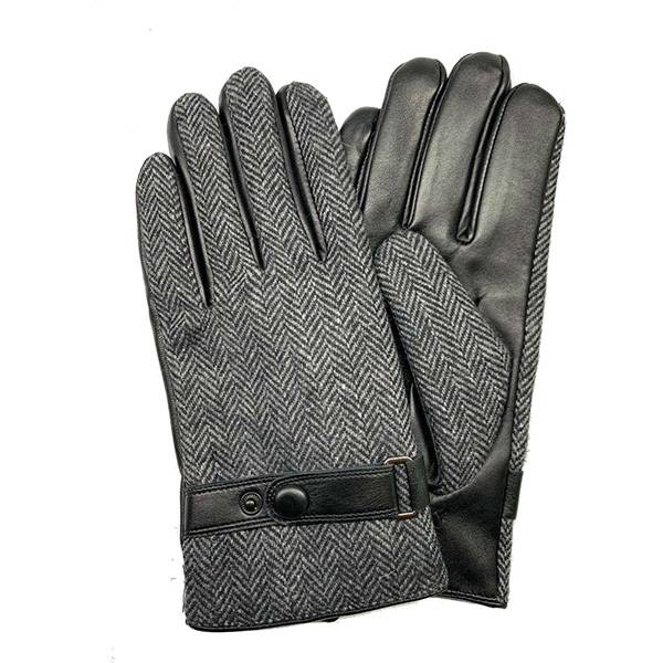 Men lamb/sheep leather fleece lined winter gloves WITH LEATHER BELT