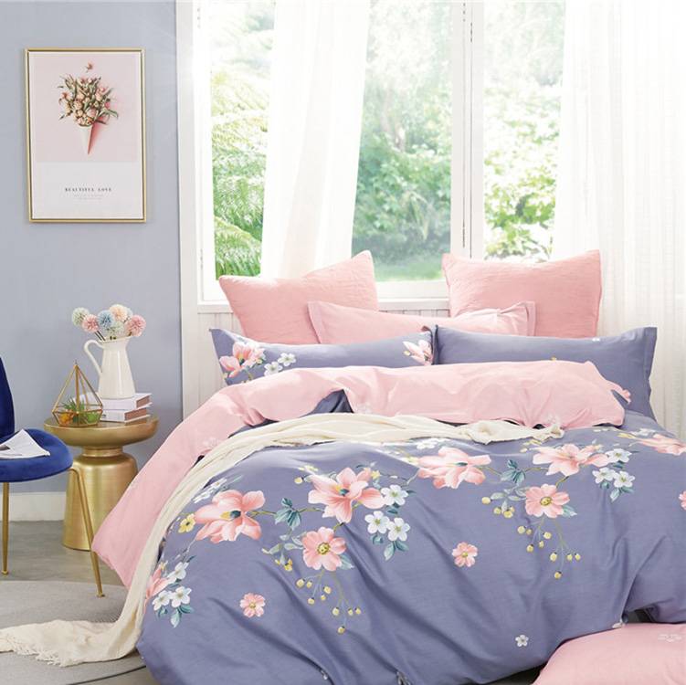 Super quality King 5pcs green and pink floral comforter cotton printed bedding set