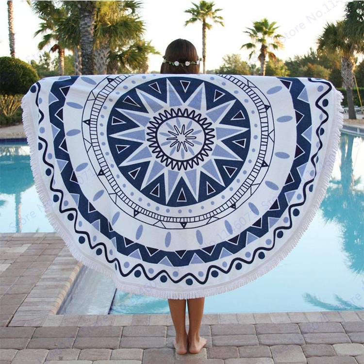 Wholesale Customized Mandala Tassels  Microfibre Round Beach Towel