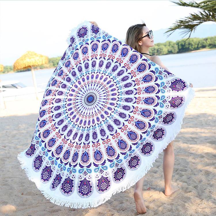 Wholesale Customized Mandala Tassels  Microfibre Round Beach Towel