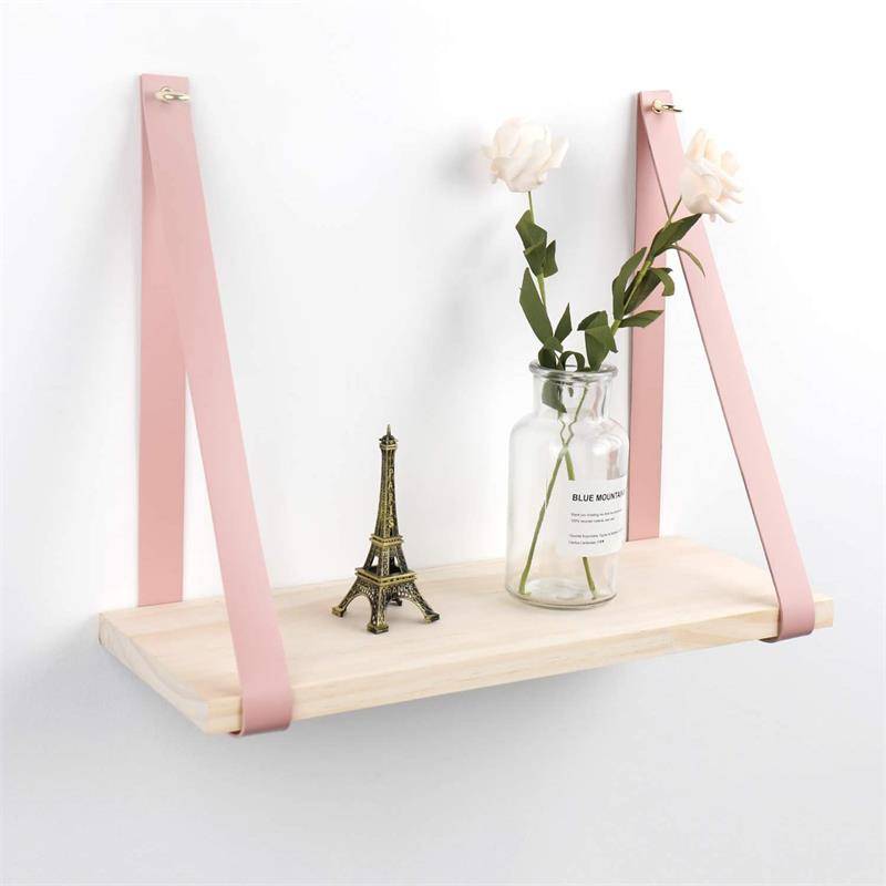 Fixed Competitive Price Wall Mount Wood Shelves - Floating mount Mounted pink Leather Strap Wood Wall organizer shelf Shelves for Living Room Bedroom Bathroom – AJ UNION