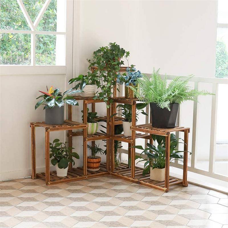 Top Quality Wooden Plant Pot Stand - Pine Wooden corner display 10 tiered Plant Stand Indoor Outdoor Multi Layer Flower Shelf shelves Rack Holder in Garden Balcony – AJ UNION