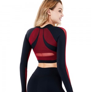 Womens custom active wear long sleeve mesh padded sports yoga gym bra crop top