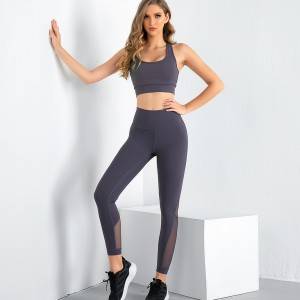 OEM high waist mesh workout leggings sets workout fitness sports bra yoga set for women