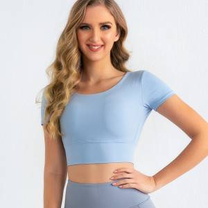 Custom Sexy Fitness Gym Tops Woman Fashion Short Sleeve Tight Running Yoga Crop Top