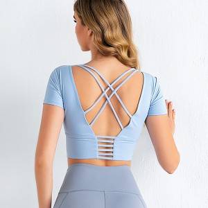 Custom Sexy Fitness Gym Tops Woman Fashion Short Sleeve Tight Running Yoga Crop Top