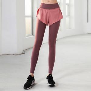 Custom Womens High Waisted Pockets Workout Gym Leggings Yoga Fake 2 Piece Pants