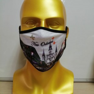 Custom printed pattern 2 layer printed flat knitted lining cotton cloth face mask