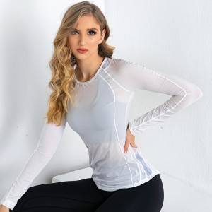 New custom wholesale women’s training fitness clothing ladies long-sleeved mesh yoga shirt