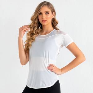 Custom women fitness wear hollow out back yoga sports active top short sleeve mesh t-shirt