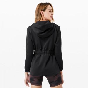 Custom women winter zip up hoody quick dry black gym yoga running jackets coat