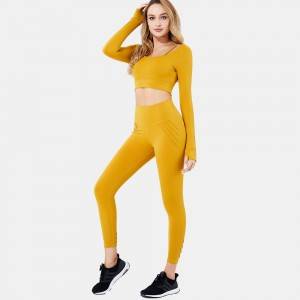 2020 top latest women 2 piece gym workout clothes long sleeve yoga set for home