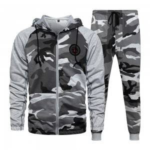 Custom men camoflage jogger pants suit set sweatsuit with fleece hoodies tracksuit