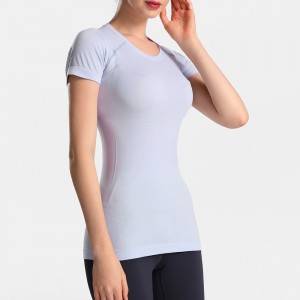 Women Gym Fitness Seamless Sports Short Sleeve T-shirt Ladies Workout Yoga Top