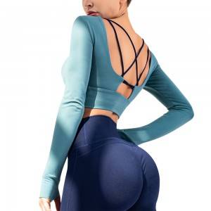 Custom logo long sleeve women sexy back padded sports Gym crop yoga top