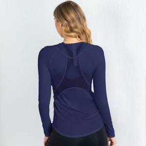 New custom wholesale women’s training fitness clothing ladies long-sleeved mesh yoga shirt