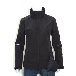 Custom ladies sublimation black softshell jacket with reflective strips