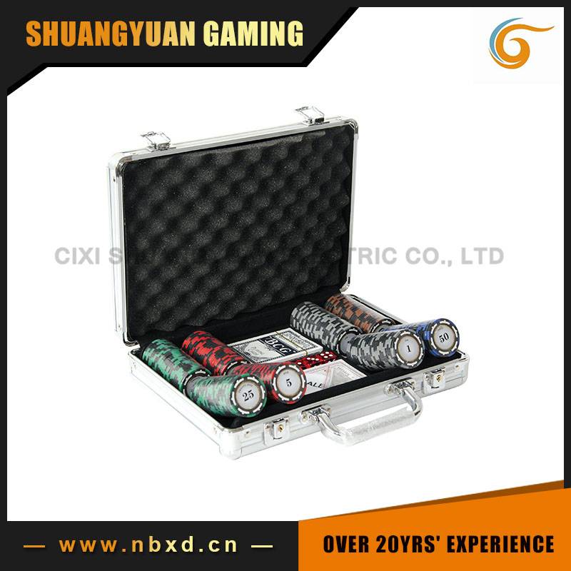 SY-S54 200pcs Poker Chip Set With Aluminum Case, 14g 3-Tone Z Striped Poker Chip