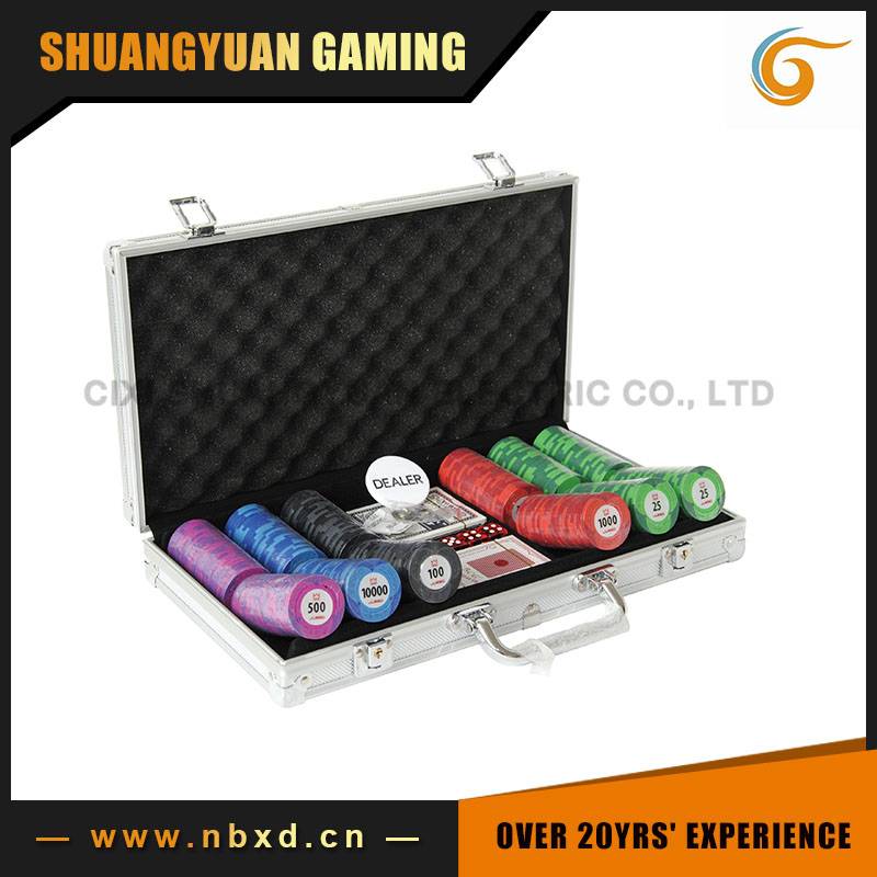 SY-S61 300pcs Poker Chip Set With Aluminum Case, 9.5g Clay JUEGO Poker Chip