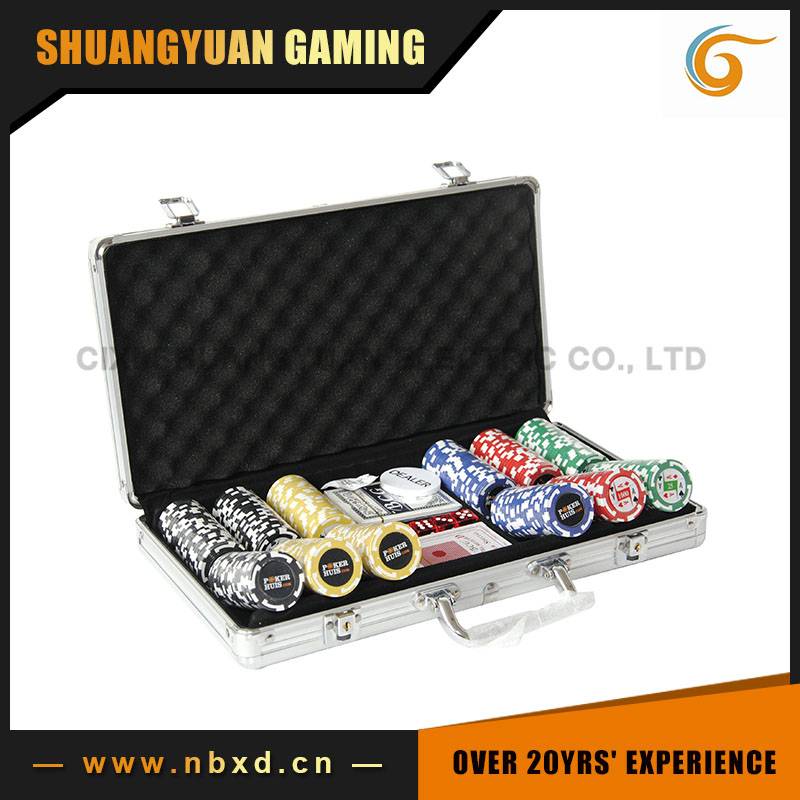 SY-S65 300pcs Poker Chip Set With Aluminum Case, 14g 2-Tone Clay Sticker Poker Chip