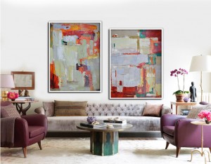 Set of 2 contemporary large abstract canvas art oil painting RG20269 Modern Abstract