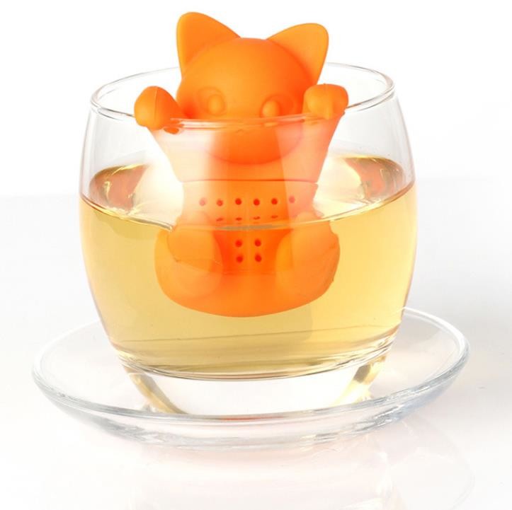 Orange Cat shaped Food Grade safe Silicone Tea Strainers BPR Free