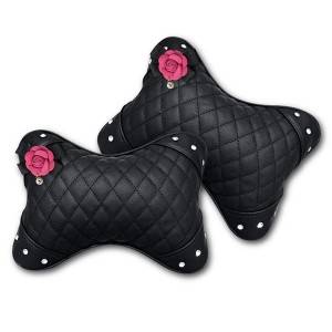 Car neck pillow, PU leather headrest black, rose red