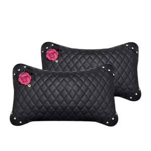Lumbar pillow memory foam cushion PU leather auto parts， rose flower