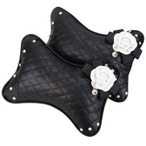 PU leather car neck pillow seat neck pad, camellia white flower