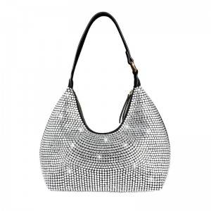 White Diamond Rhinestone Clutch for Elegant Women Black Evening Handbag Purse