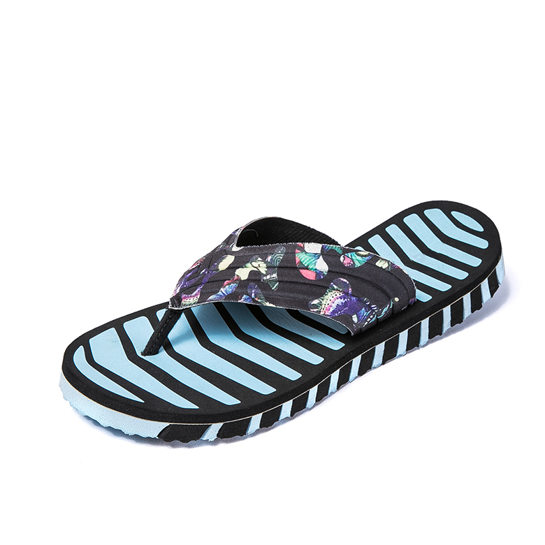 2020 trendy beach Nonslip plastic strap custom blue black stripe print adult men thong slipper flip flop