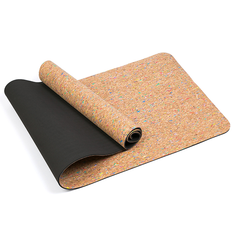 Foldable easy to clean thick nonslip tpe cork yoga mat with double side