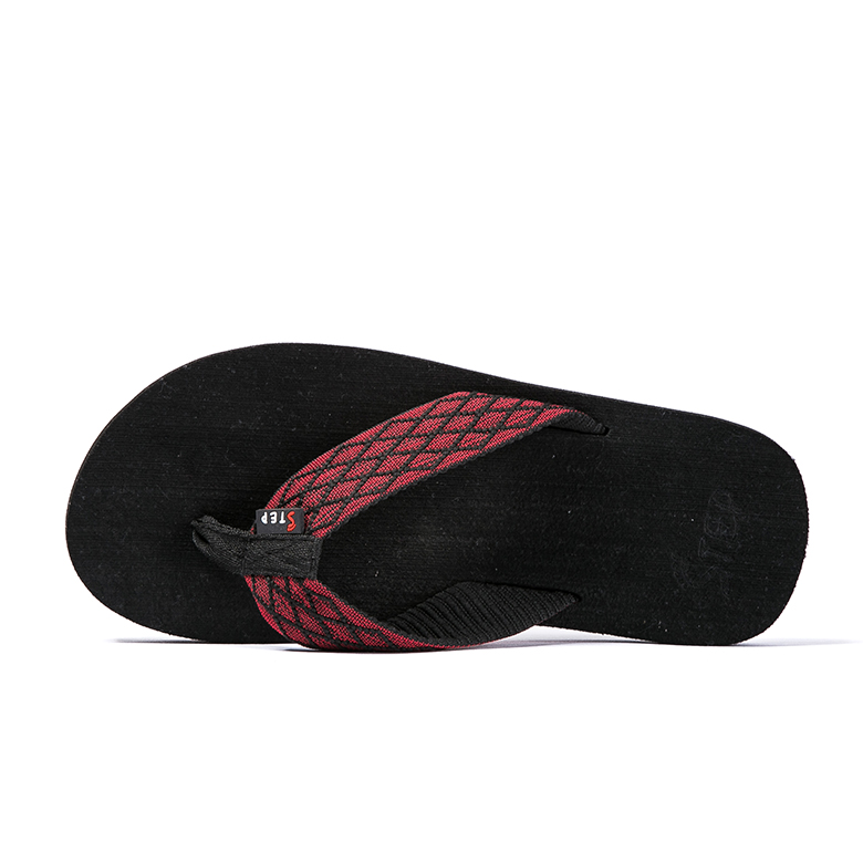 Mens thong slippers recycled rubber flip flops have check patted design strap