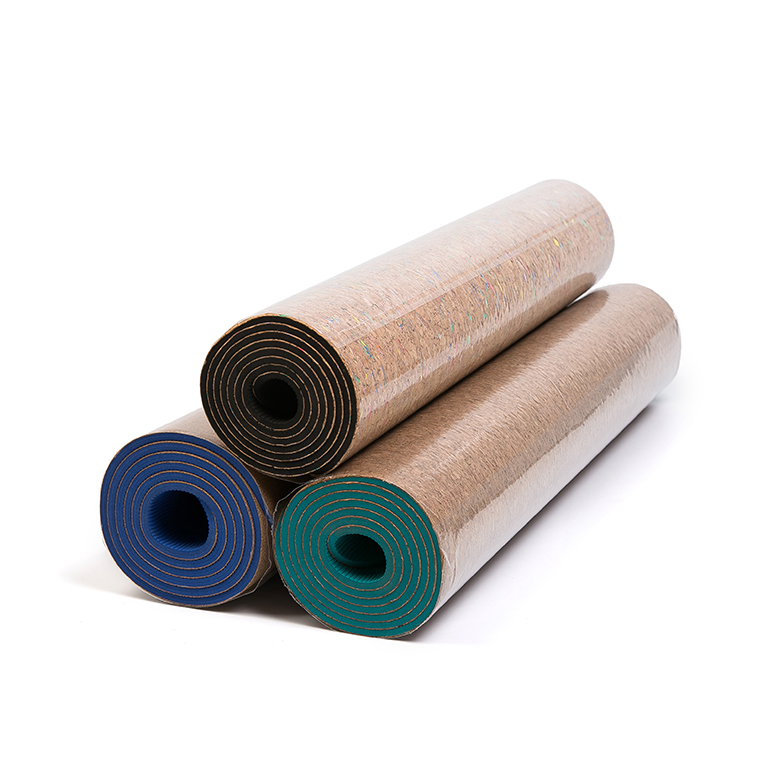 Top quality nontoxic eco friendly skidproof cork rubber fitness yoga mat with double layer
