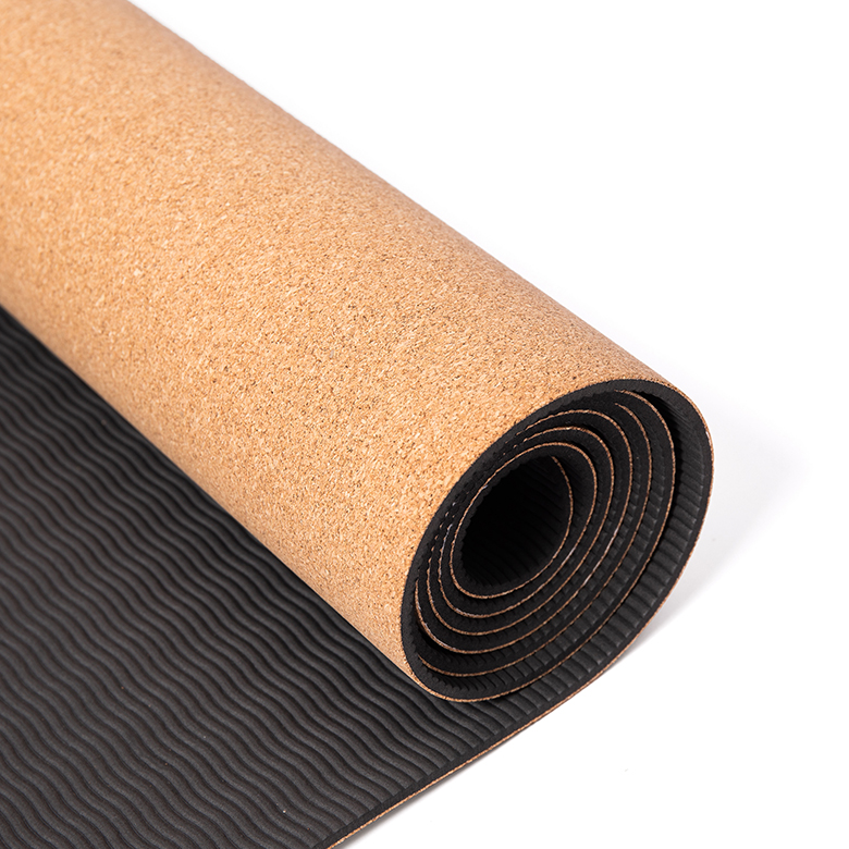 1/2 inch extra thick high density exercise wholesale  laminated cork two  double layer TPE yoga mat natural rubber and cork